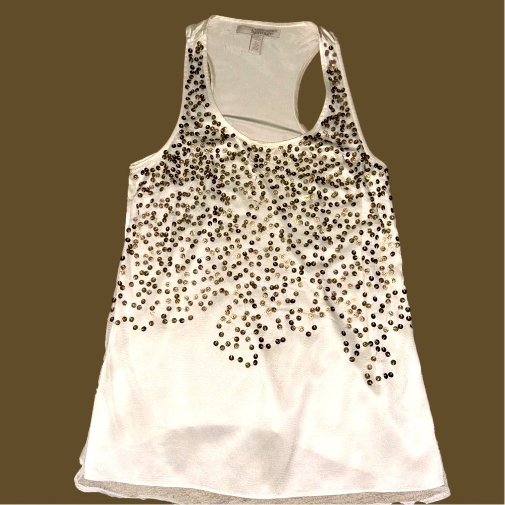 🌸Banana Republic heritage Bone Silk Racerback Tank with Gold Sequins in XS